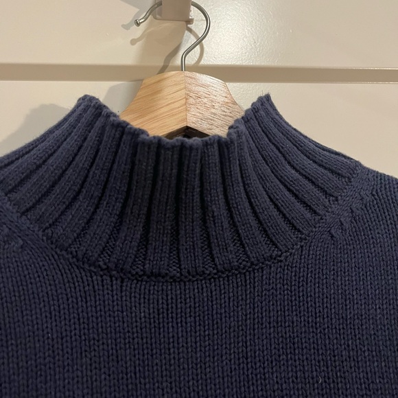NWT J Crew Sweater Women Roll Neck Pullover Fisherman Chunky 100% Cotton Navy S - Picture 6 of 8